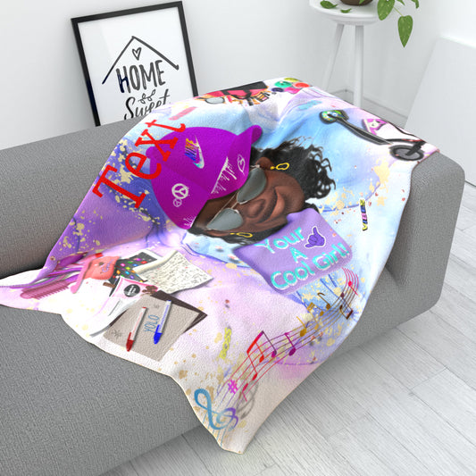 Personalised Cool Girl Emoji Fleece/ Blanket